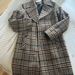 Michael Kors Tan Plaid Trench Coat